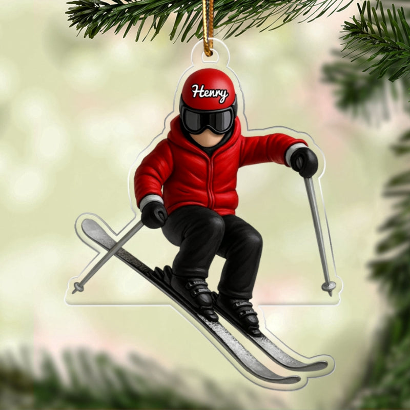 Custom Skiing in Winter - Personalized Acrylic Ornament - Christmas Gift For Skiing Lovers, Gift For Skier, Winter Ski Decor
