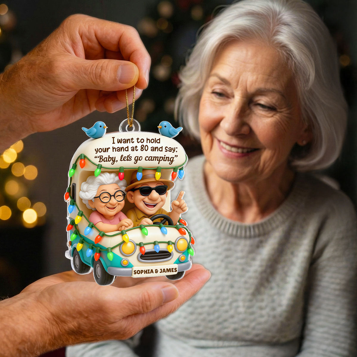 Baby Let's Go Camping Old Couple - Personalized Acrylic Ornament - Heartwarming Gift For Him, For Her, For Couple