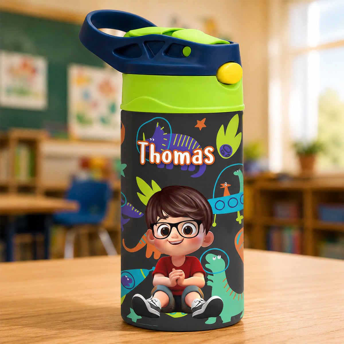 Multiple Kid Favorite Pattern - Personalized Kid Insulated Water Bottle - Stainless Steel Toddler Cups with Straws, BPA Free, Leak-Proof