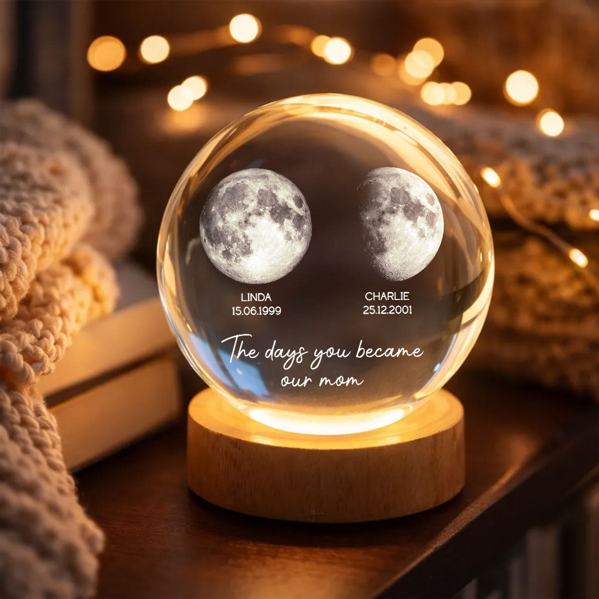 The Day You Became My Mom - Personalized Crystal Ball Night Light - Heartfelt Anniversary Gift for her, for him