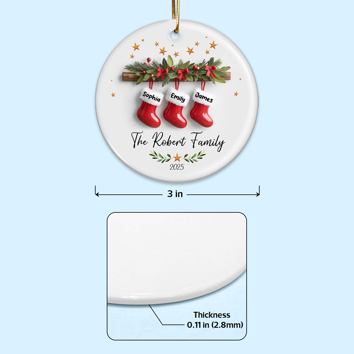 Christmas Stockings 3D Effect - Personalized Ceramic Ornament - Christmas Tree Decor For Family