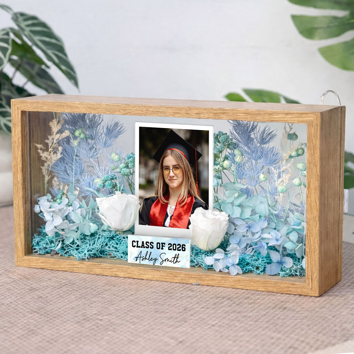 Class Of Year Senior Custom Photo - Personalized DIY Flower Shadow Box LED Night Light - Graduation Gift For Graduates, Daughter