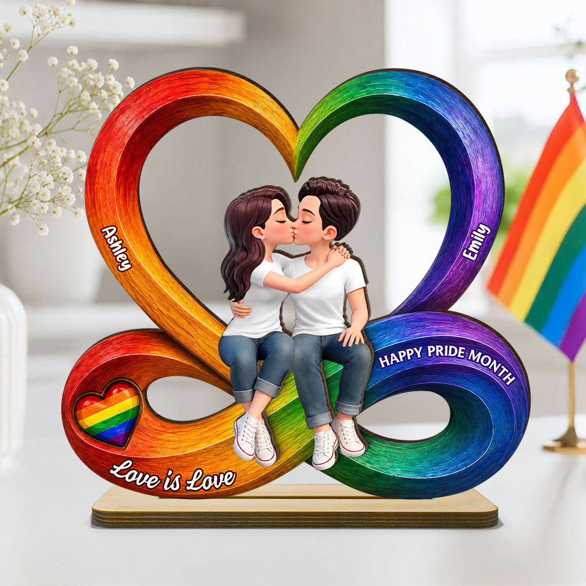 LGBT+ Couple Infinity Love - Personalized 2-Layered Wooden Plaque - Gift For Couple, Happy Pride Month