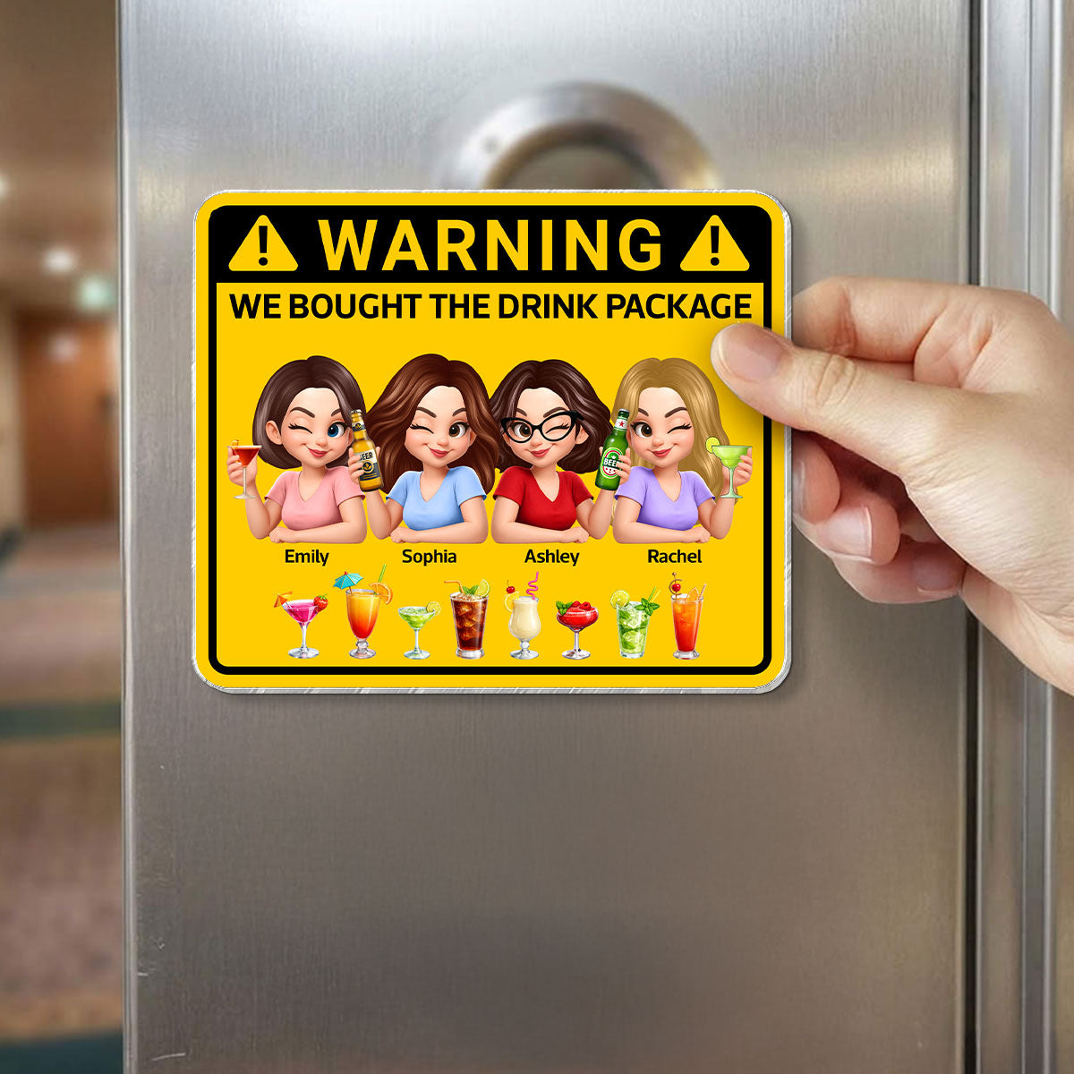 Friends Girls Trip Warning Caution We Bought The Drink Package - Personalized Cruise Ship Door Magnet - Cruise Decorations Magnet, Summer Drink Package Cruise Magnet