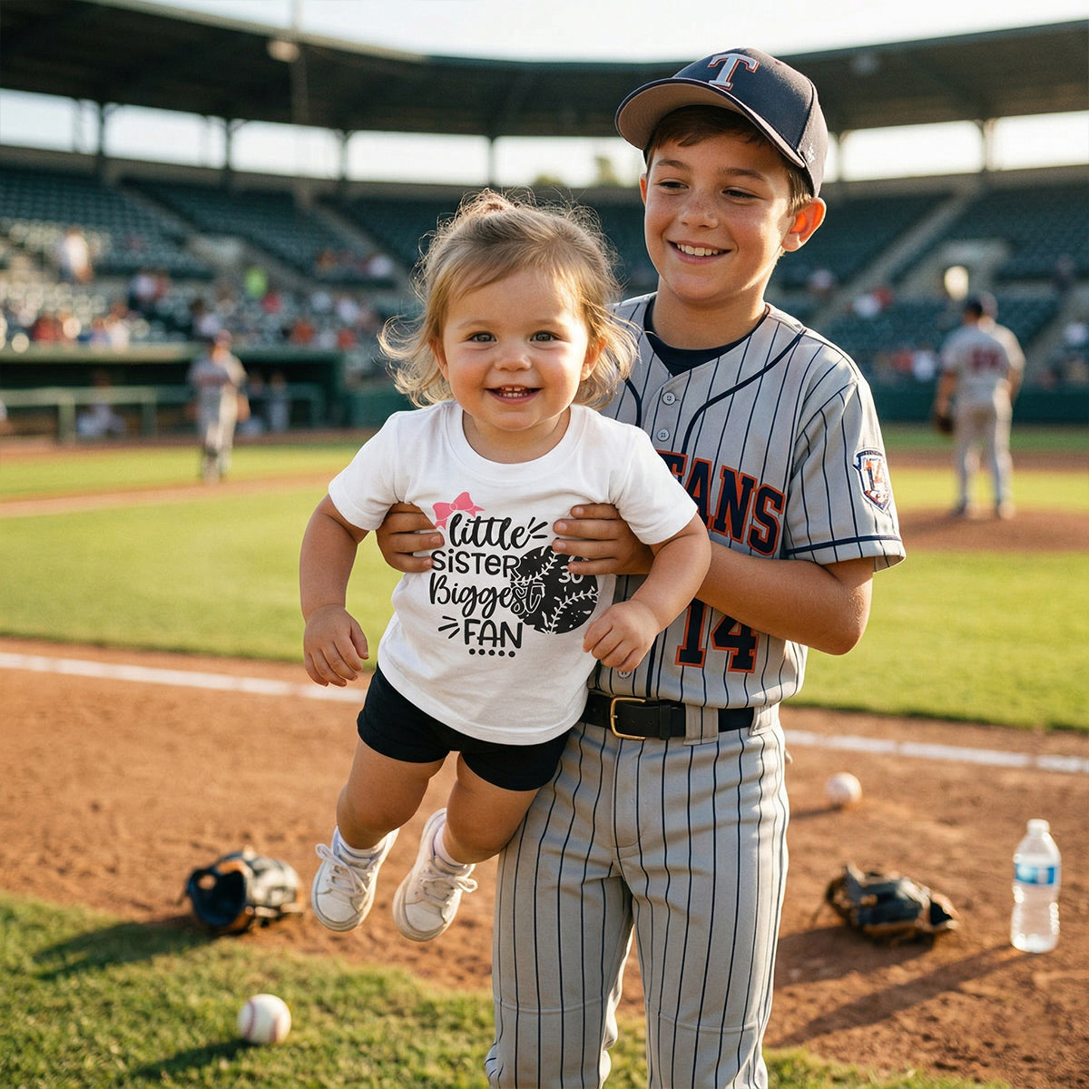 Little Sister Little Brother Biggest Fan - Personalized Kid Shirt - Baseball Little League Game Day Light Color Shirt