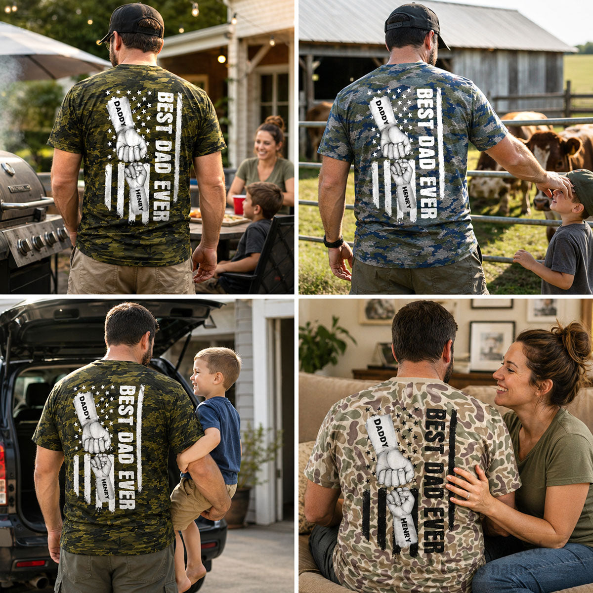 Best Dad Ever Fist Bump Nation Flag Camo Pattern - Personalized Shirt - Father's Day Gift For Husband, Dad, Grandpa