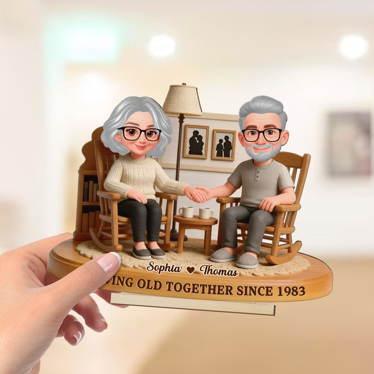 Eternal Love Couple In Cozy Living Room Growing Old Together - Personalized 2-Layer Wooden Plaque - Gift For Couple, Gift For Him, For Her