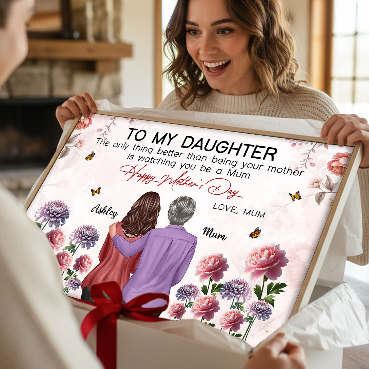 To My Daughter From Mum Birth Month Flower Floral Pink Tone - Personalised Poster