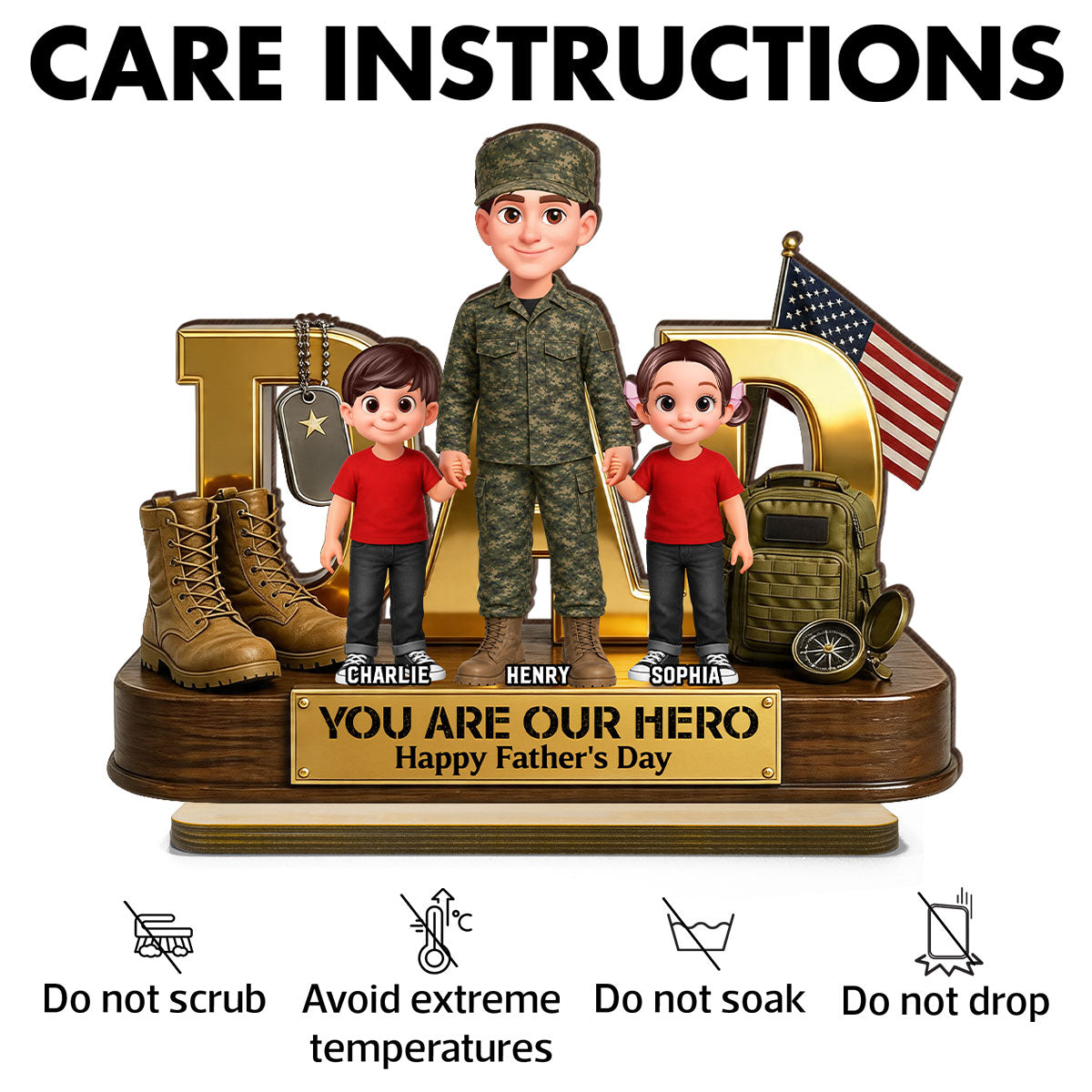Proud American Millitary Dad - Personalized 2-Layered Wooden Plaque -  Gift For Dad, Husband