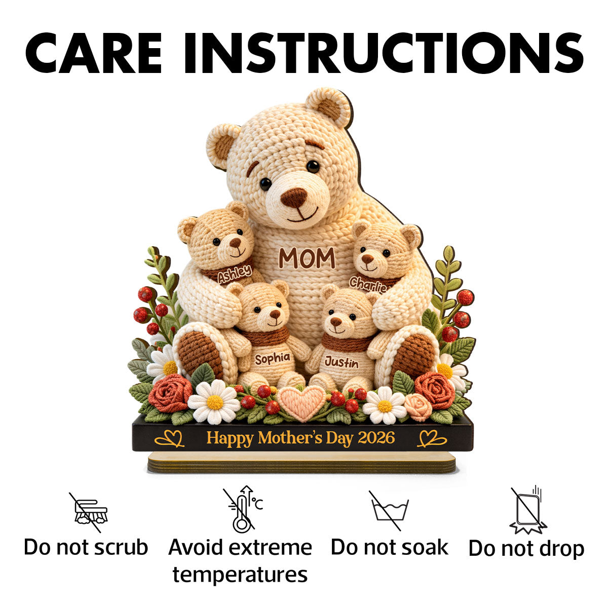 Mama Bear's Warm Hug - Personalized 2-Layered Wooden Plaque - Heartfelt Gift For Mom