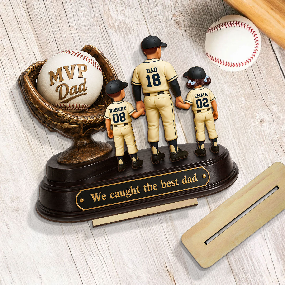 We Caught the Best Dad Baseball Trophy - Personalized 2-Layered Wooden Plaque -  Gift for Dad, Husband