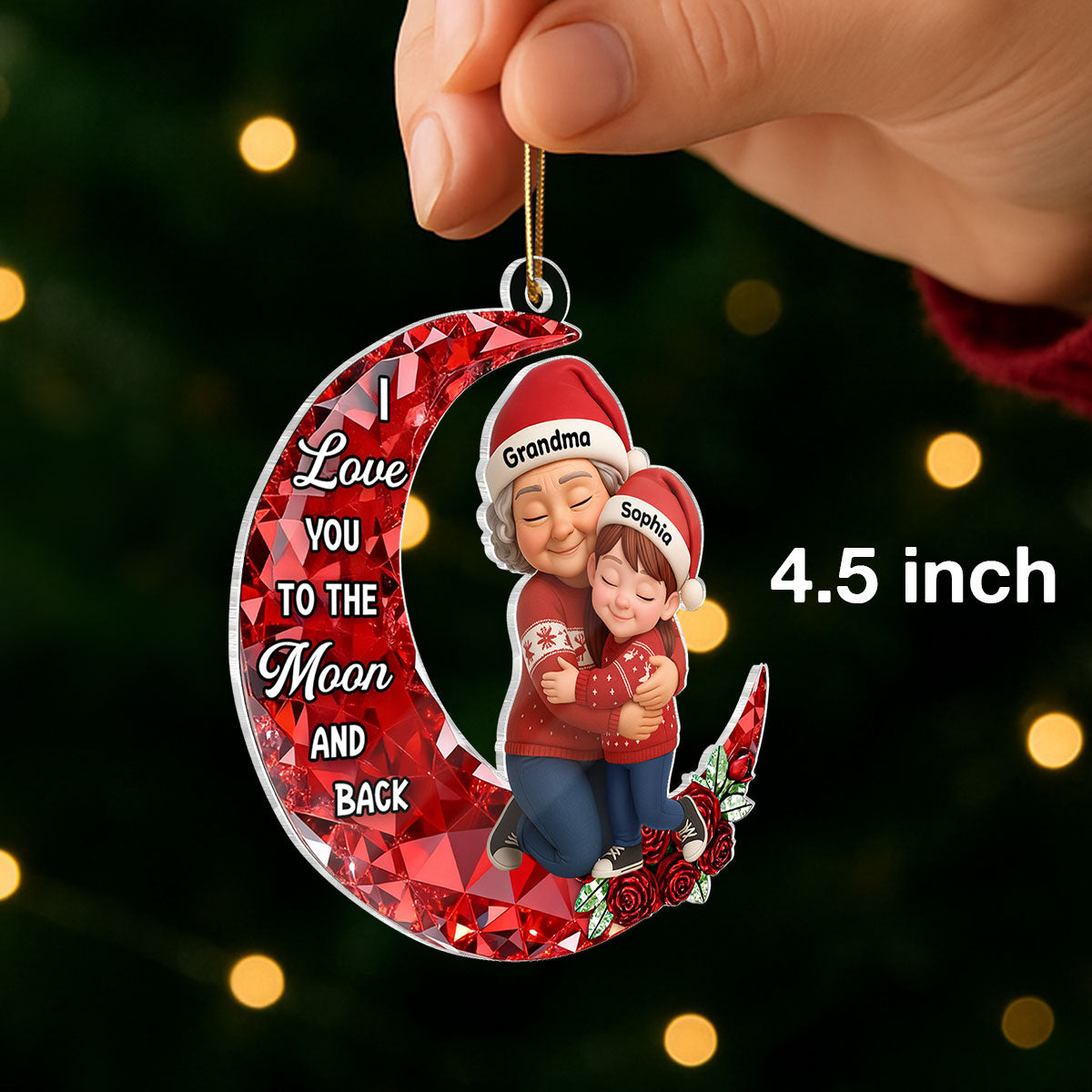 3D Crystal Effect Grandma Grandkid Love to the Moon - Personalized Acrylic Ornament - Christmas Gift for Grandma, Grandkids