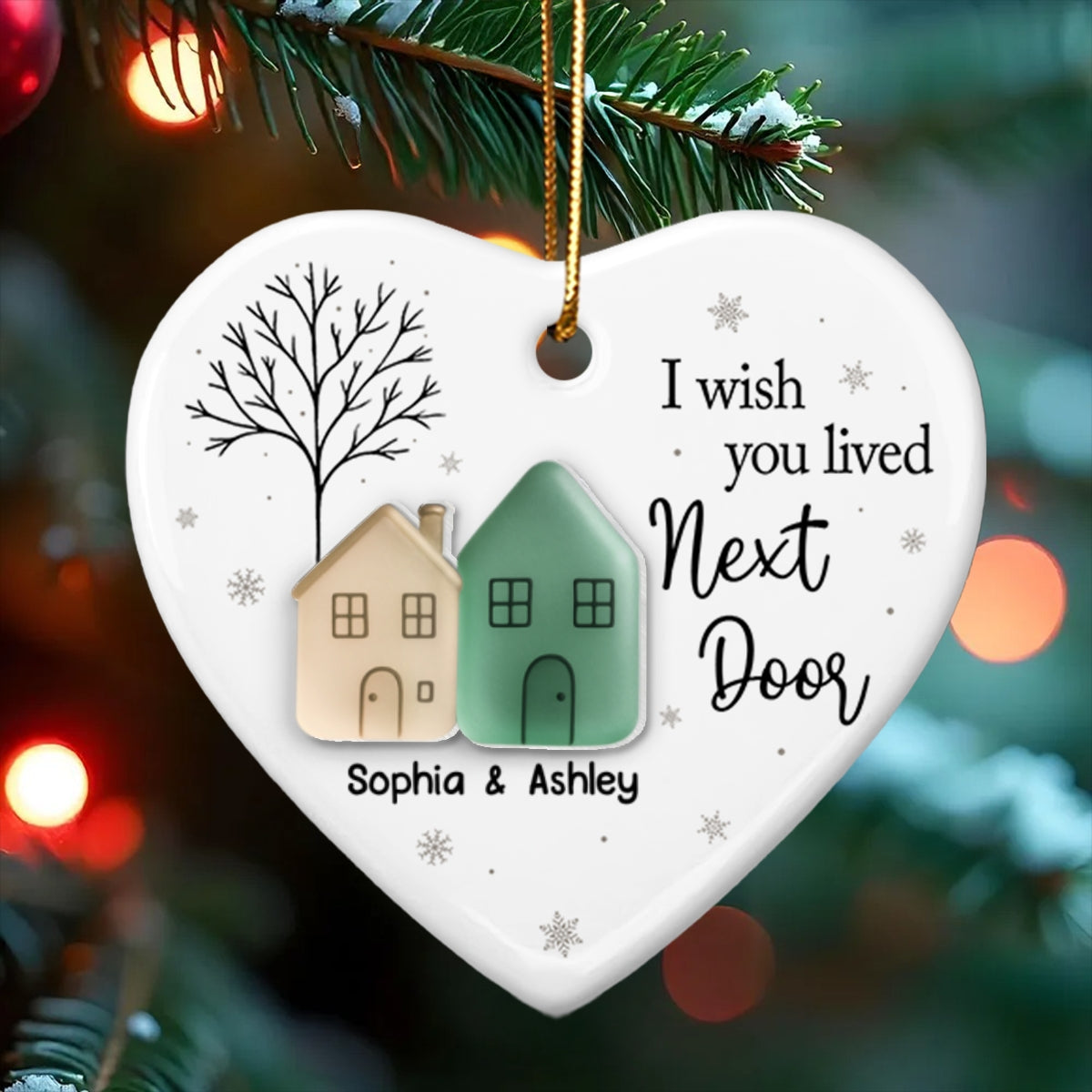 I Wish You Lived Next Door 3D Effect Sea Glass - Personalized Ceramic Ornament With Acrylic - Christmas Gift for Best Friends