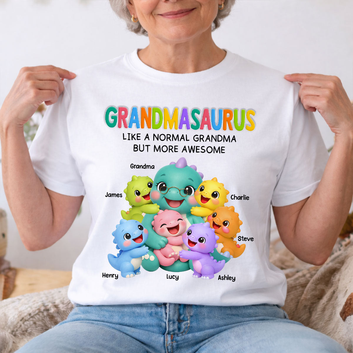Colorful Cute Grandmasaurus Like Normal Grandma But More Awesome - Personalized Shirt - Gift For Grandma