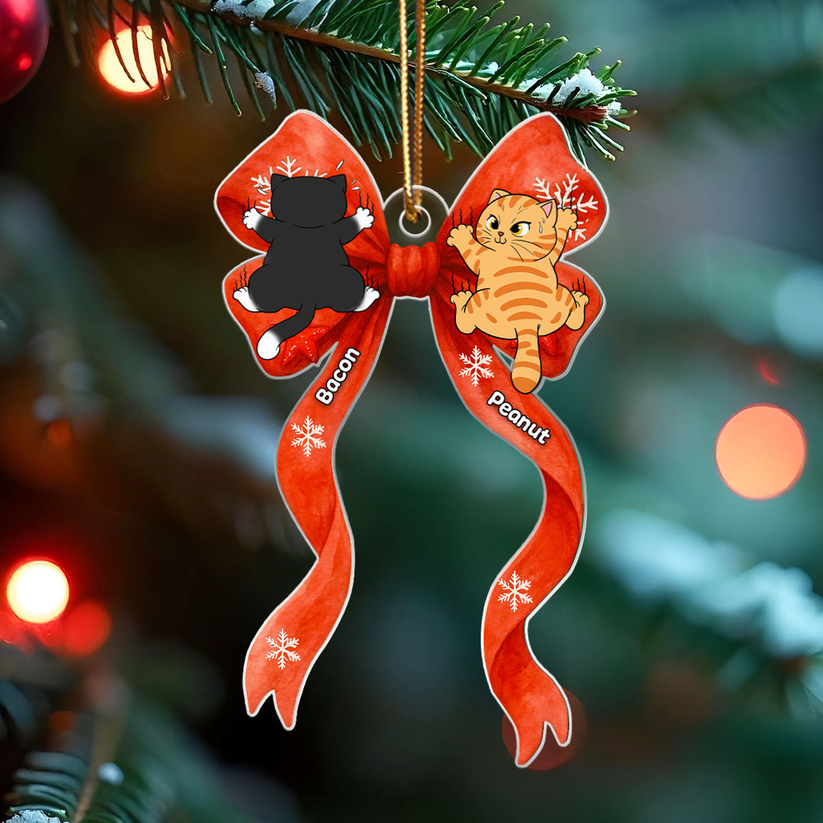 Cat Climbing Christmas Coquette - Personalized Acrylic Ornament - Christmas Gift for Cat Lovers