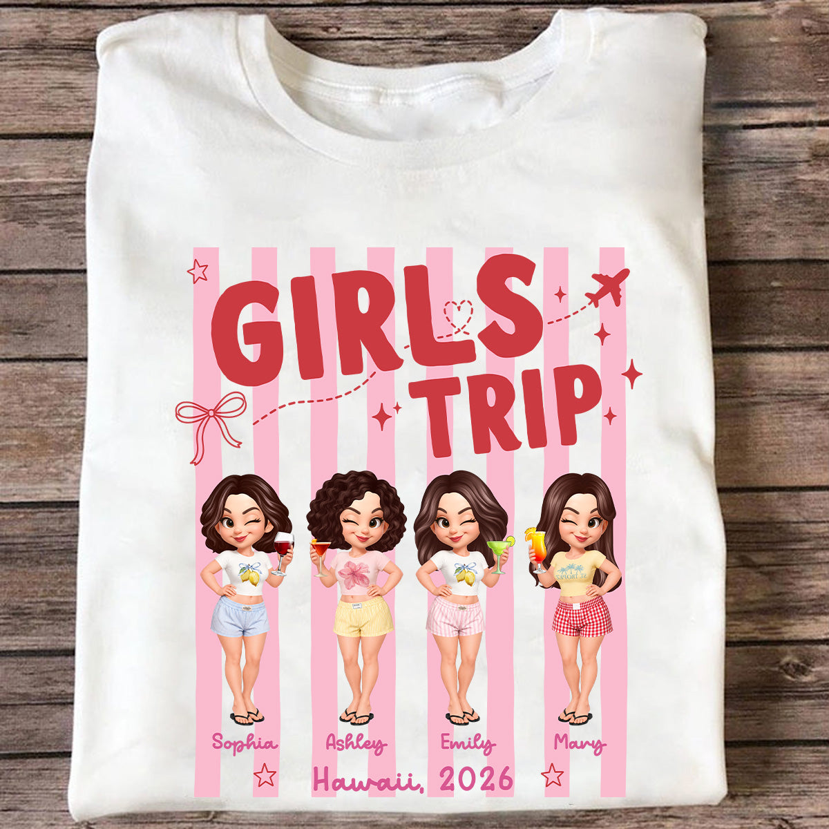 Girls Trip Colors Striped - Personalized Shirt - Matching Besties Vacation Shirt , Best Friend Summer, Beach Bachelorette Party
