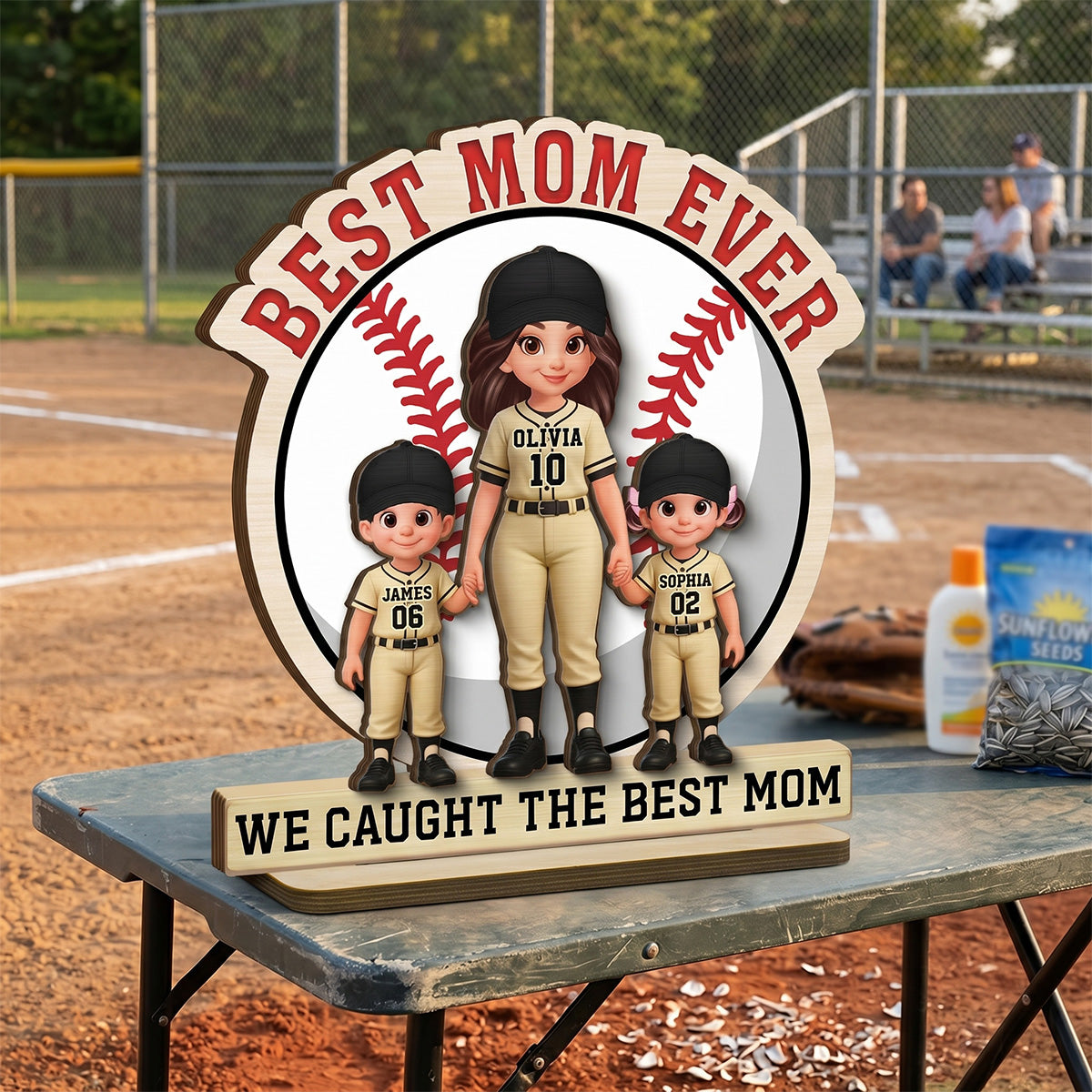 Best Mom Ever Baseball Mom & Kids - Personalized 2-Layered Wooden Plaque - Mother's Day Gift For Mom