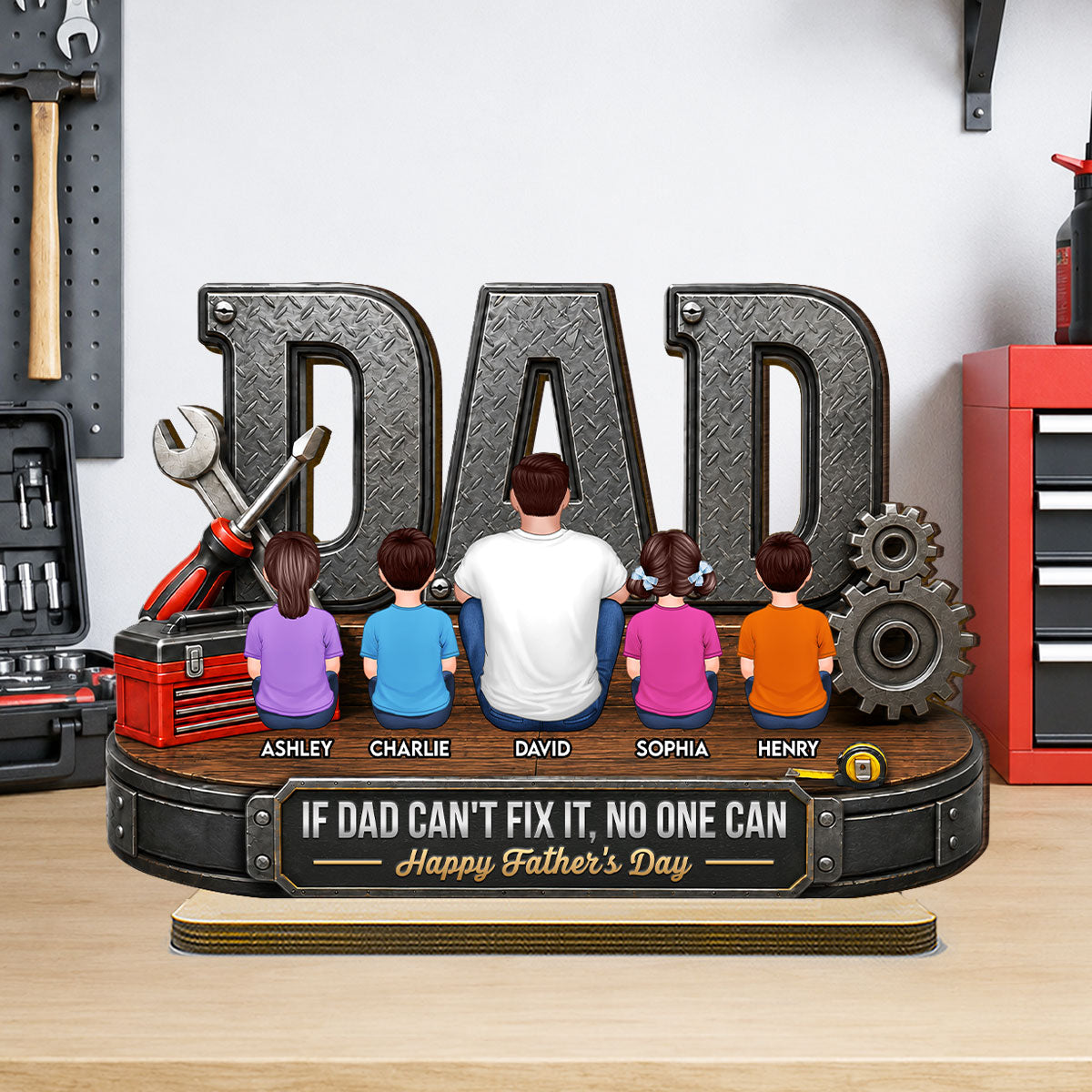 If Dad Can't Fix It No One Can - Personalized 2-Layered Wooden Plaque -  Gift For Dad, Husband, DIY Dad, Handyman