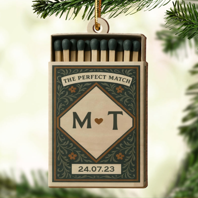 3D Effect Christmas Perfect Match Couple Match Box - Personalized Wooden Ornament - Heartfelt Gift For Couple