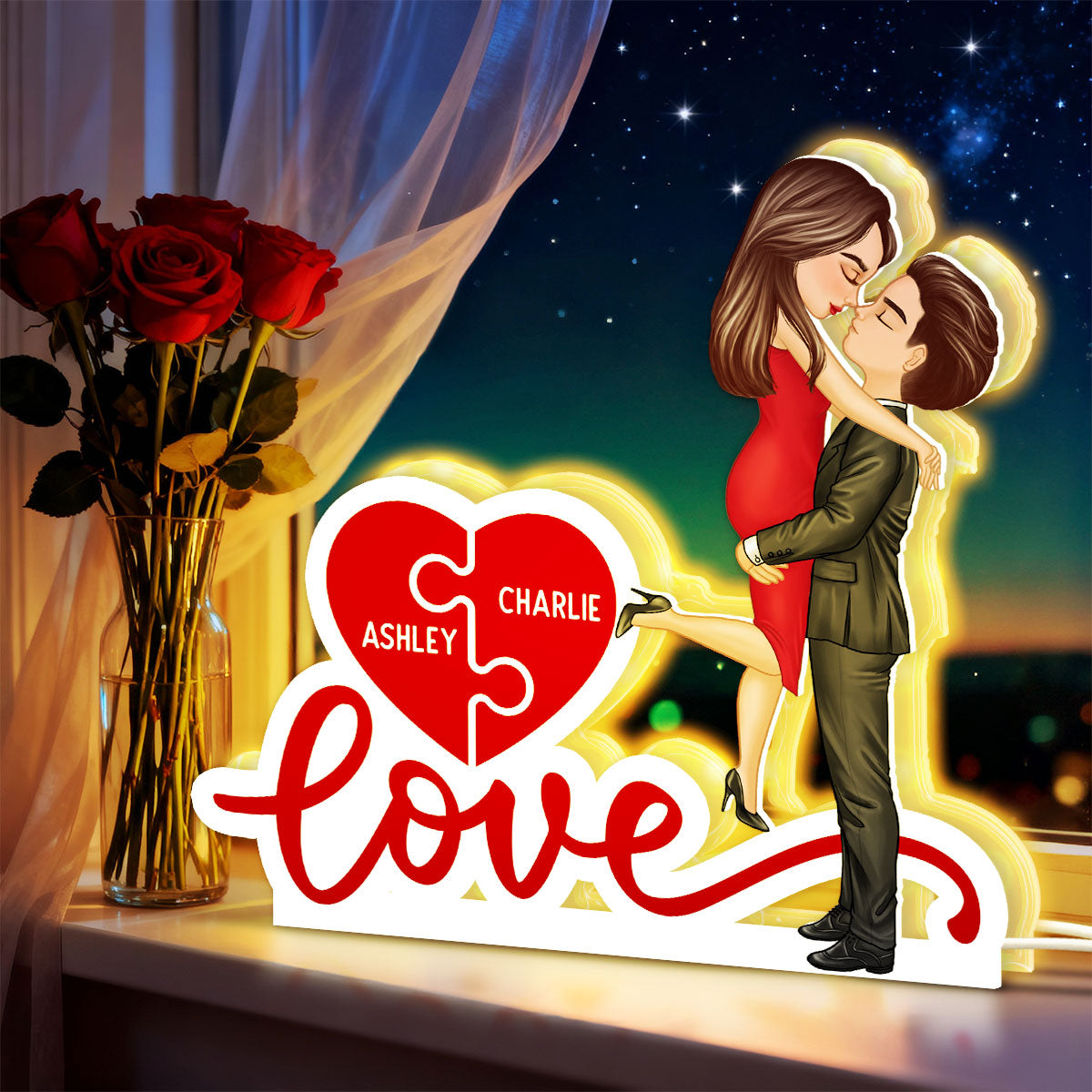 Couple Hugging Kissing Eternal Love - Personalized Light Box - Valentine's Day Gift For Him or Her