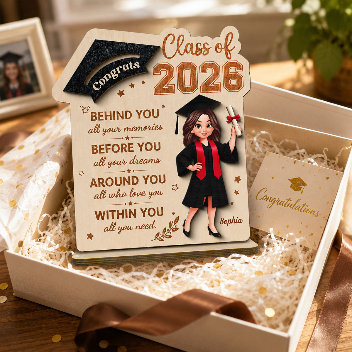 Behind You All Your Dream Graduation - Personalized 2-Layered Wooden Plaque - Graduation Gift For Graduates, Daughter, Son