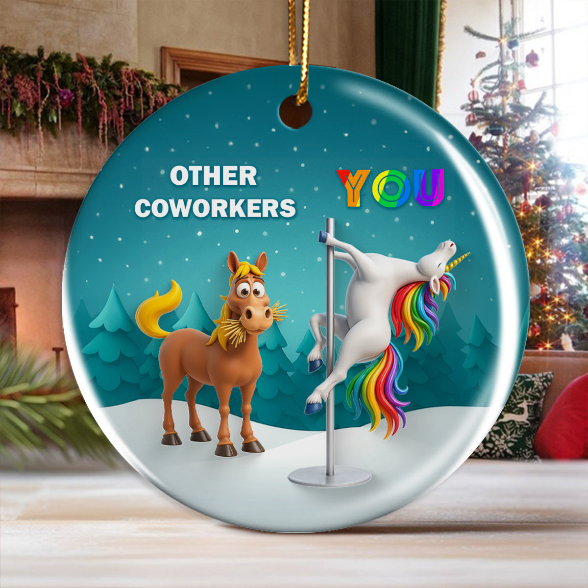 Funny Unicorn Coworker - Personalized Ceramic Ornament - Christmas Gift for Coworker, White Elephant