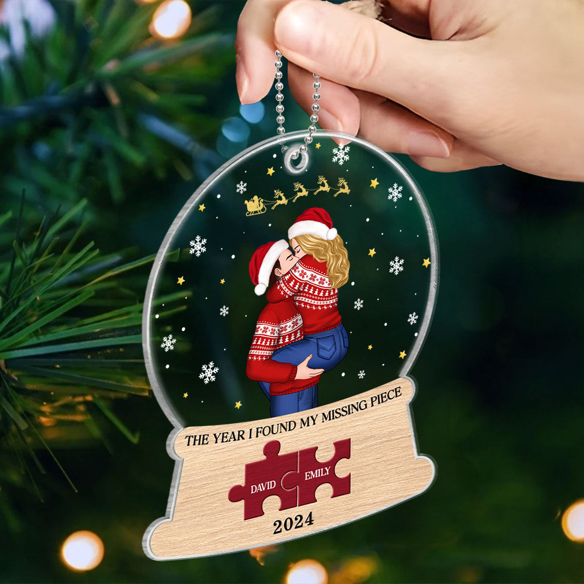 Christmas Couple The Year I Found My Missing Piece Snow Globe Personalized Acrylic Ornament