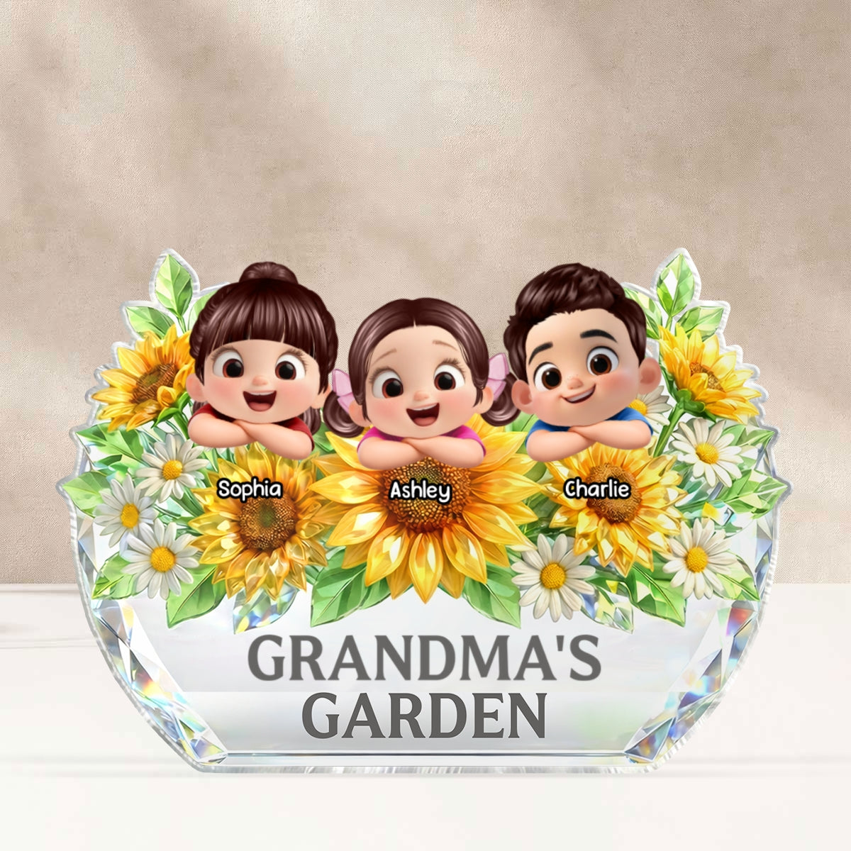 Grandma's Sunflower Garden - Personalized Acrylic Block Plaque - Mother's Day Gift for Grandma, Mom, Wife