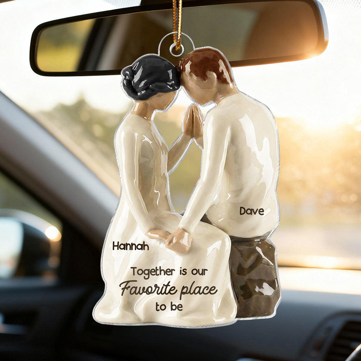 3D Effect Couple Sitting Side By Side - Personalized Acrylic Ornament - Newlyweds Couple Keepsake