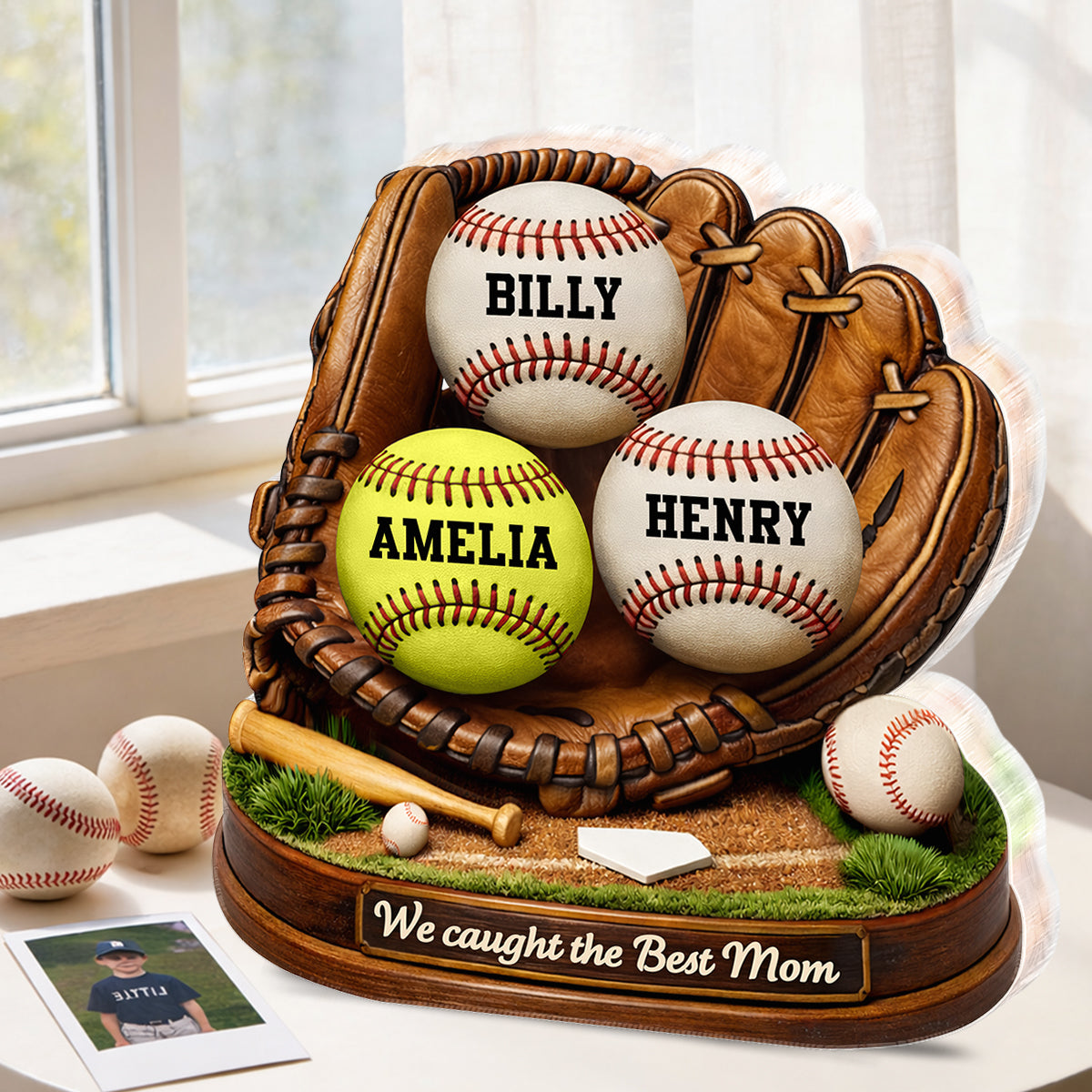 We Caught the Best Mom Baseball Softball - Personalized Acrylic Block Plaque - Heartfelt Gift for Mom