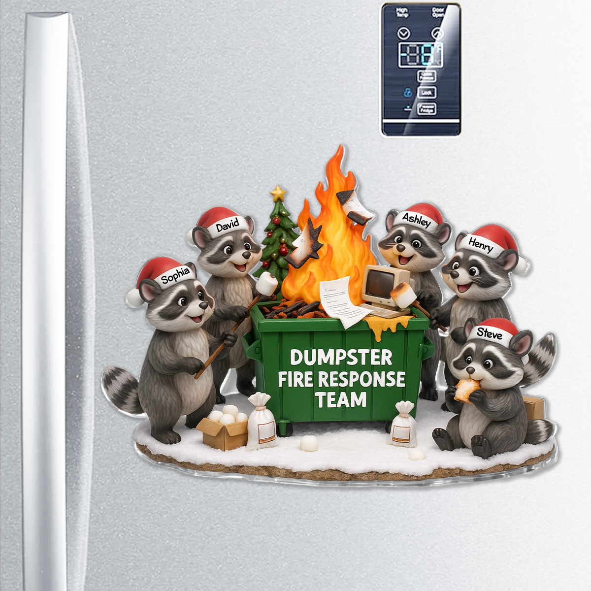 Funny Raccoon Dumpster on Fire Response Team - Personalized Acrylic Fridge Magnet - Funny Holiday Gift for Coworkers