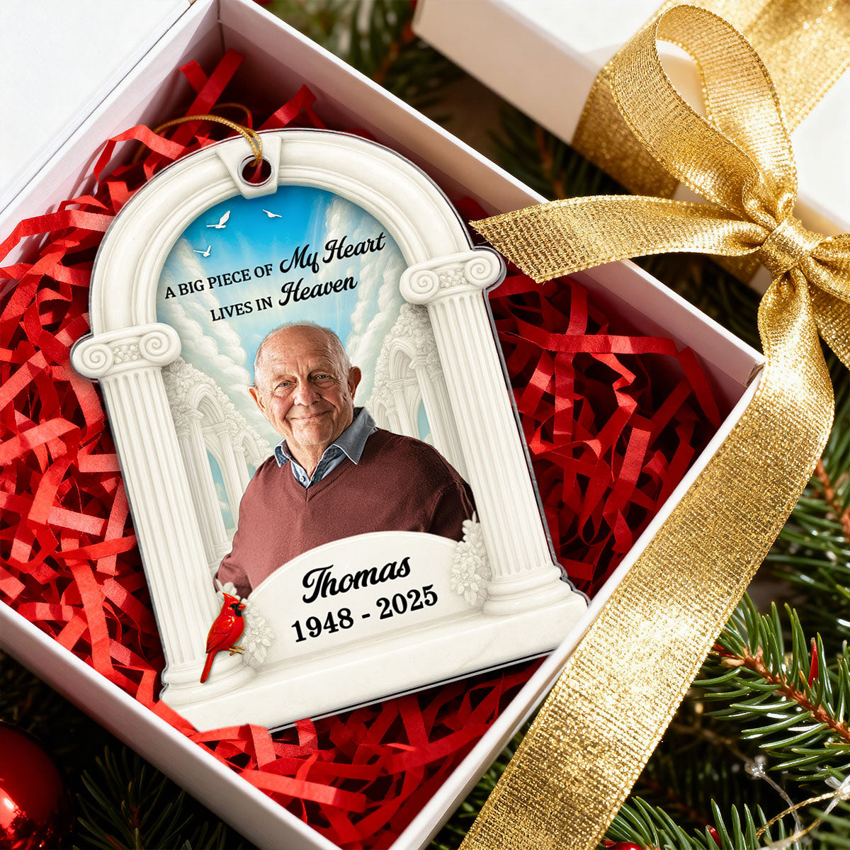 Big Piece Of My Heart Lives In Heaven Custom Photo - Personalized Acrylic Ornament - Memorial Keepsake For Family