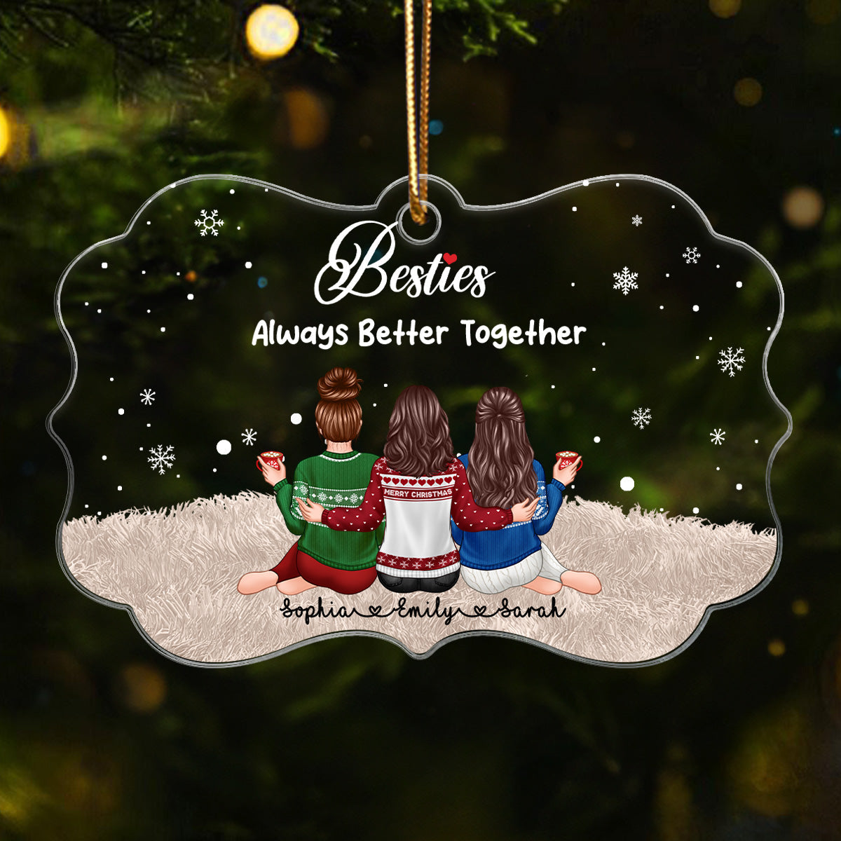 Always Better Together The Girls Sitting Back View - Personalized Acrylic Ornament - Christmas Gift For Besties