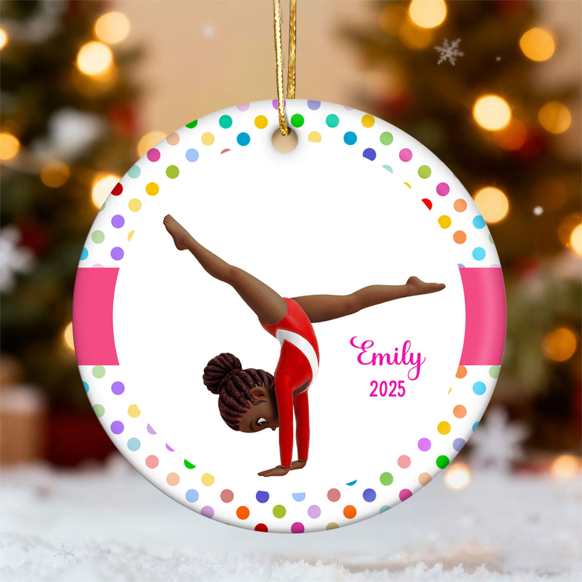Floral Frame Gymnastic Girl - Personalized Ceramic Ornament - Gymnast Gift For Daughter, Granddaughter