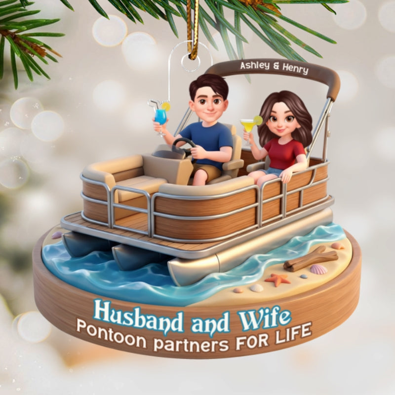 Husband and Wife Pontoon Partners for Life - Personalized Acrylic Car Hanger - Gift for him, Gift for her