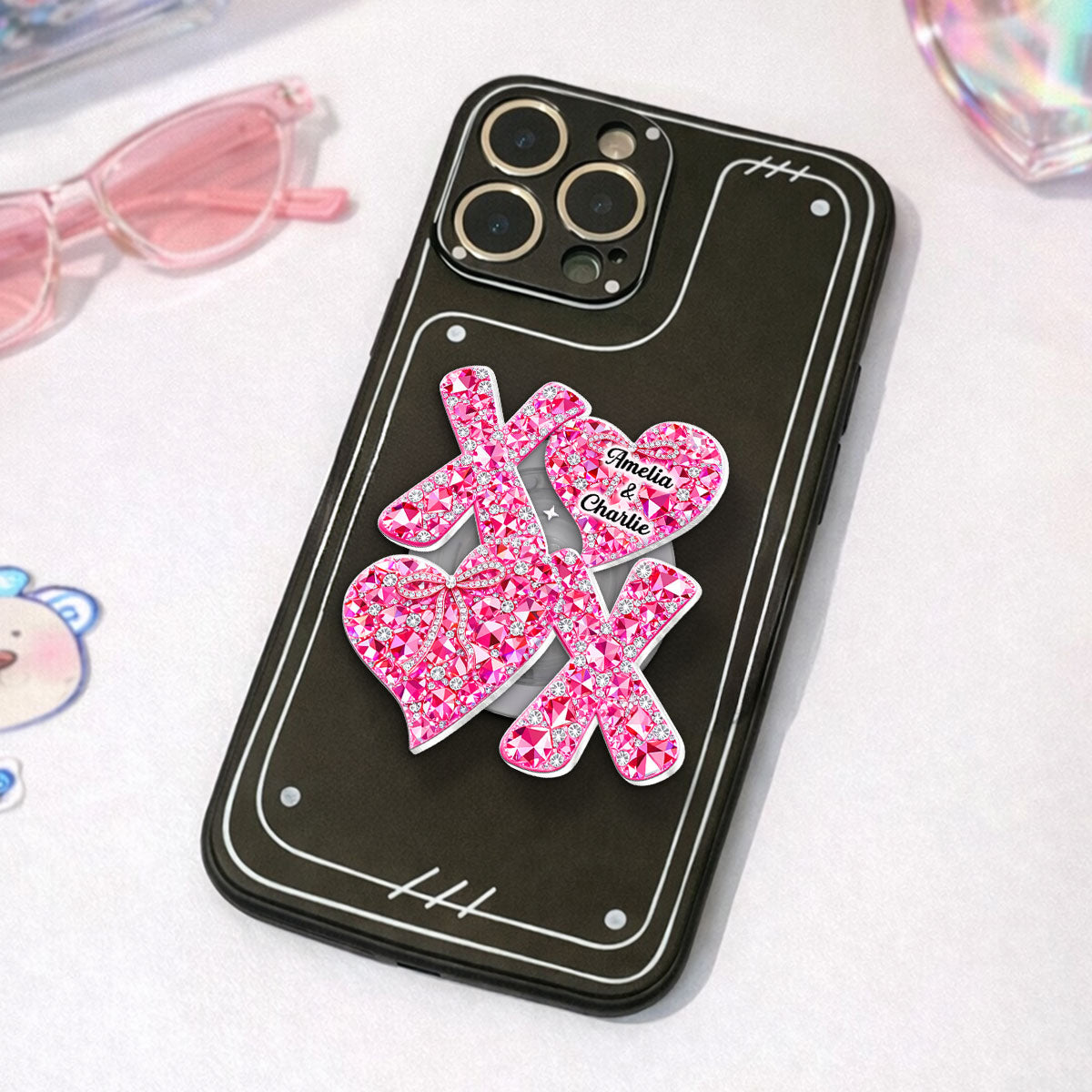3D Effect Valentine Heart XOXO - Personalized Acrylic Magnetic Phone Grip - Anniversary, Valentine's Day Gift, Gift For Her