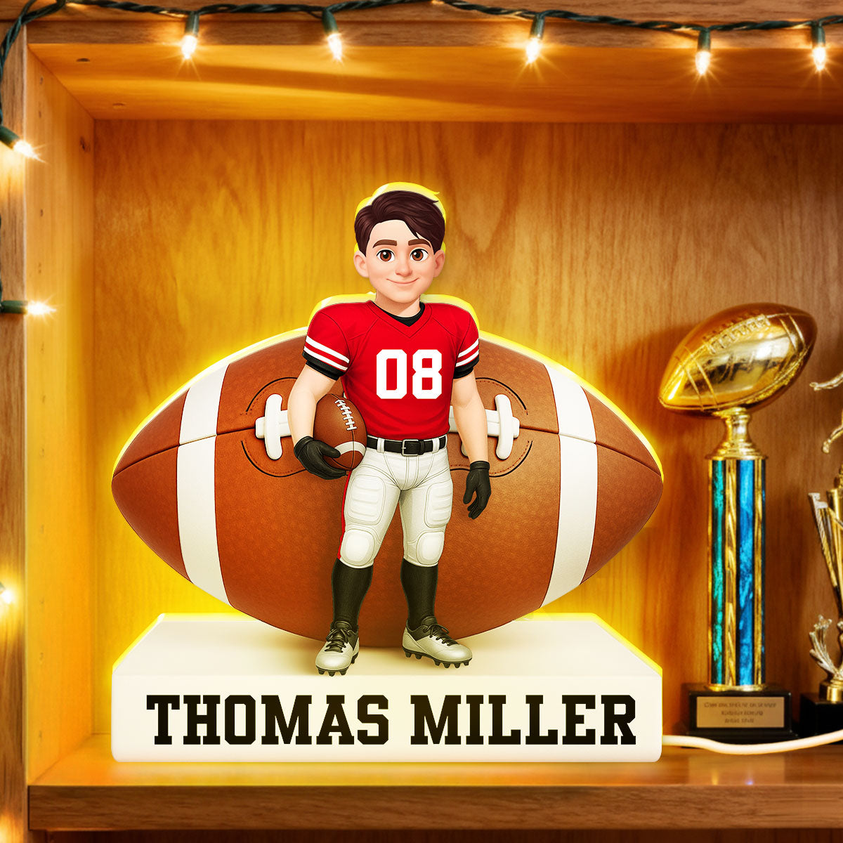 Football Boy 3D Effect - Personalized Light Box - Christmas Gift for Teen Boy Girl Daughter Son