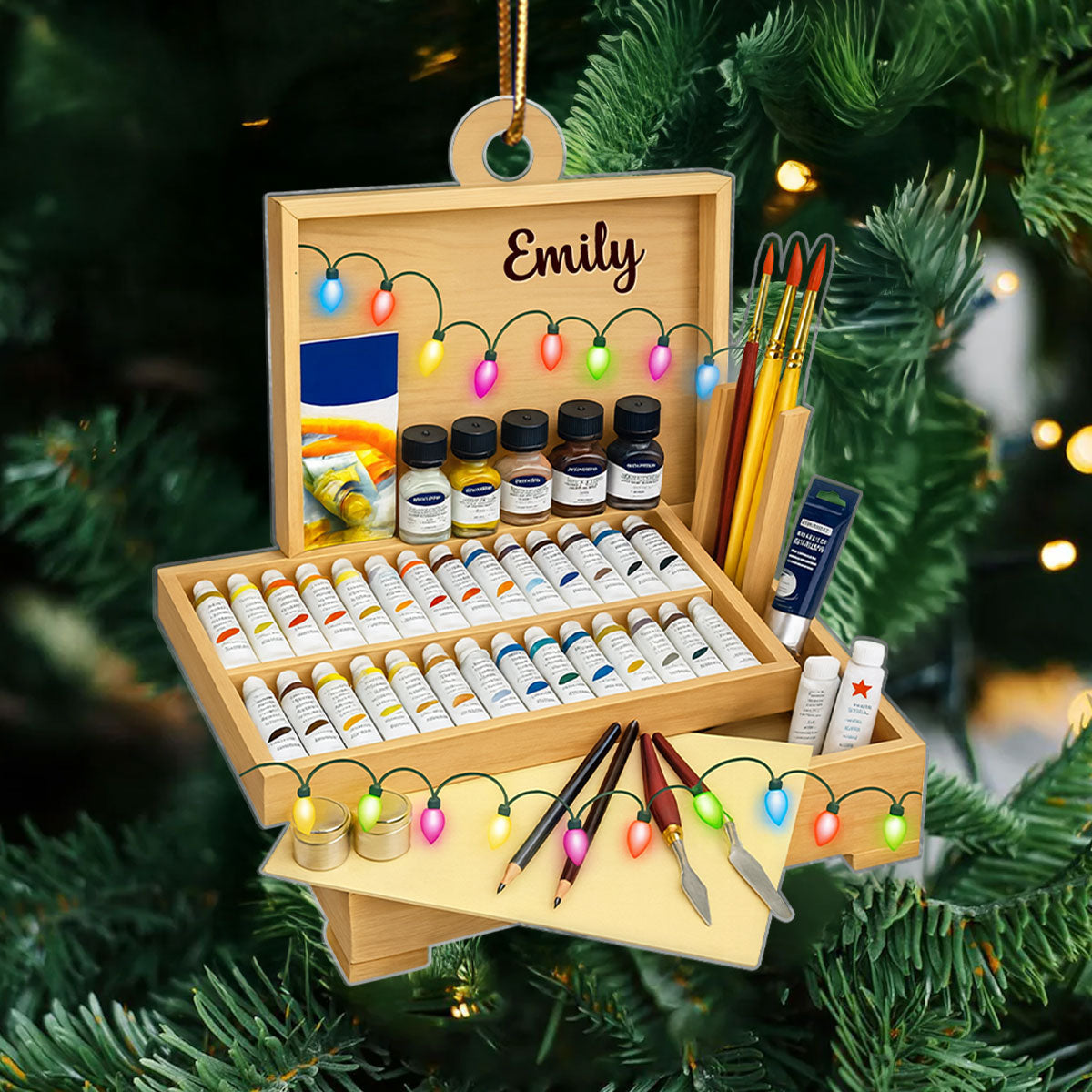 Creativity Flows Here – Personalized Acrylic Ornament – Perfect Christmas Gift for Art Students & Creatives