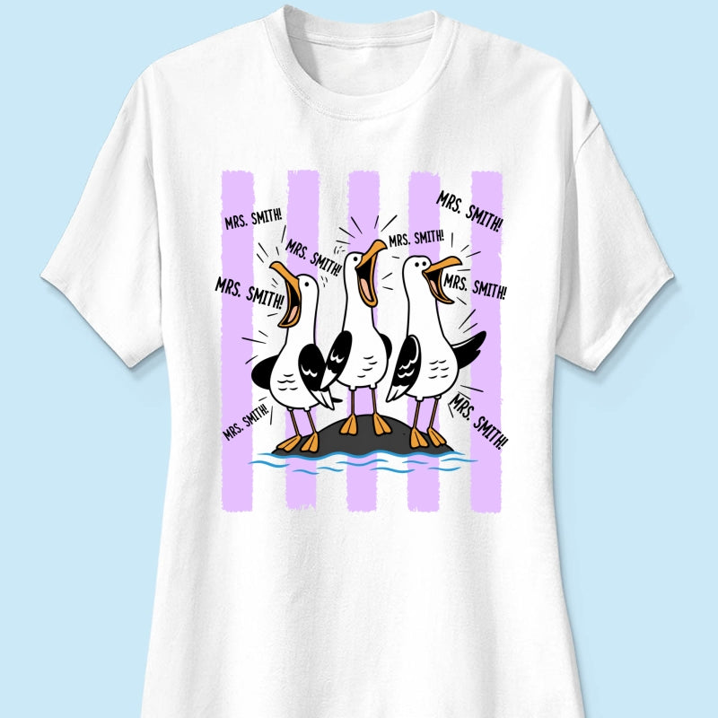 Trending Stripe Woman Style Seagulls Yelling Teacher - Personalized Shirt - Back To School Gift, Funny Shirt For Teacher