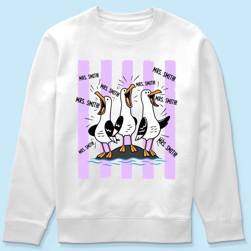 Trending Stripe Woman Style Seagulls Yelling Teacher - Personalized Shirt - Back To School Gift, Funny Shirt For Teacher