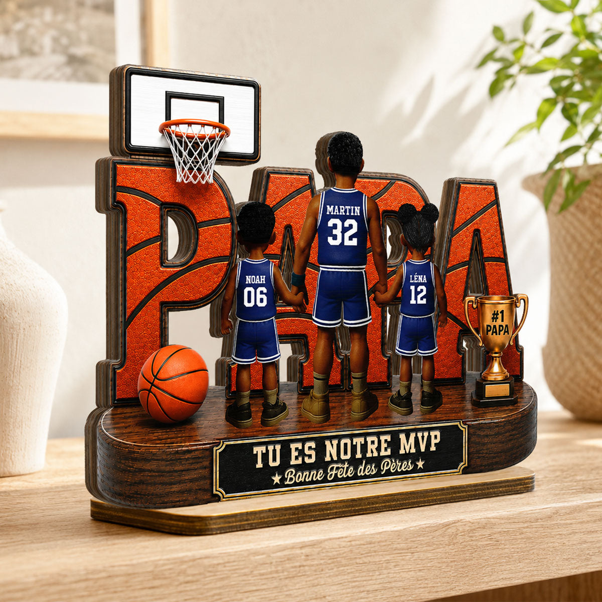 Papa basketteur légendaire - Tu es notre MVP - Plaque personnalisée en bois 2 couches - Cadeau de Fête des Pères pour papa, mari et fans de basketball