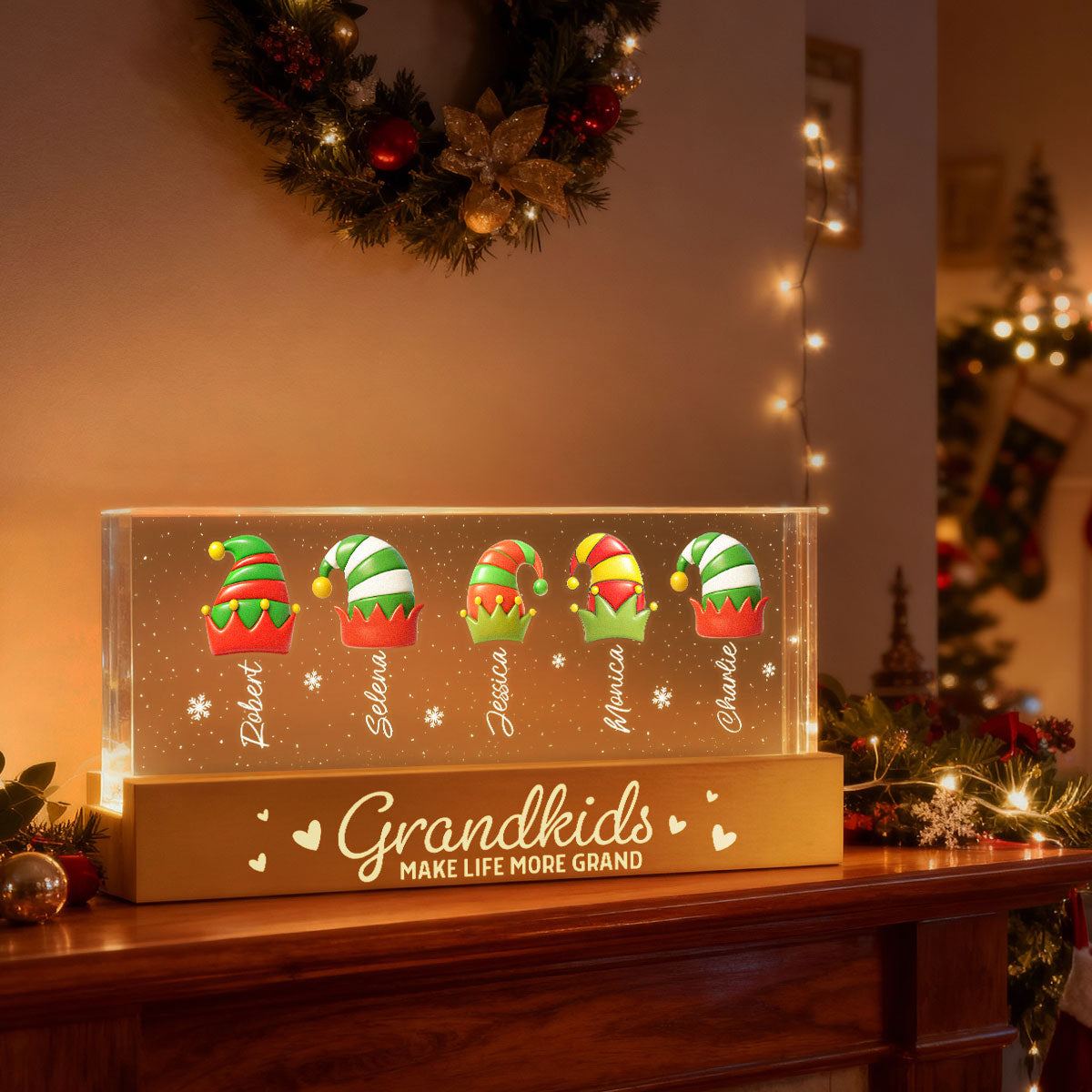 Grandkids Make Life More Grand - Personalized LED Night Light - Heartwarming Christmas Gift For Grandma, Grandkids, Family