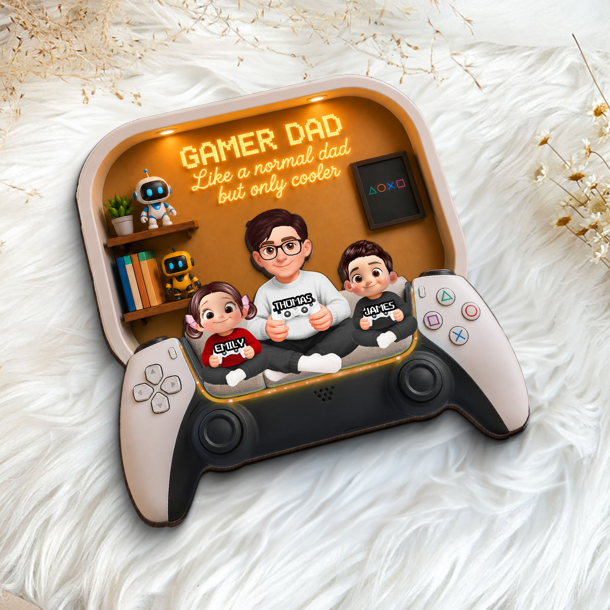 Gamer Dad And Kids - Personalized 2-Layered Wooden Plaque -  Gift For Dad, Husband, Gamers