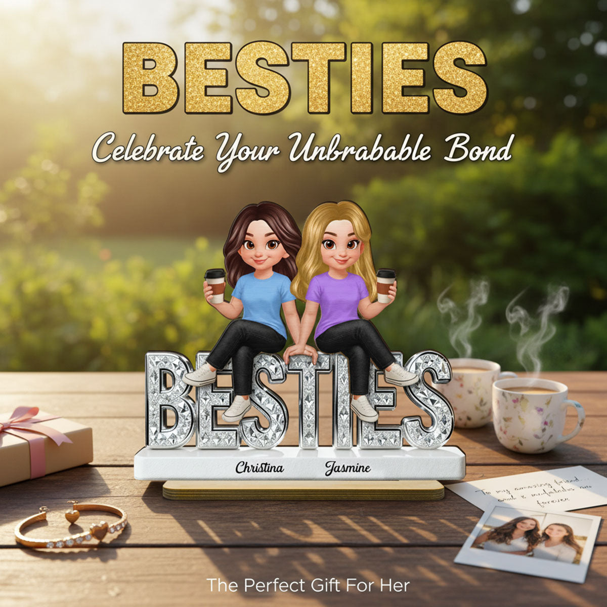 Beautiful Besties Forever - Personalized 2-Layered Wooden Plaque - Gift For Best Friends