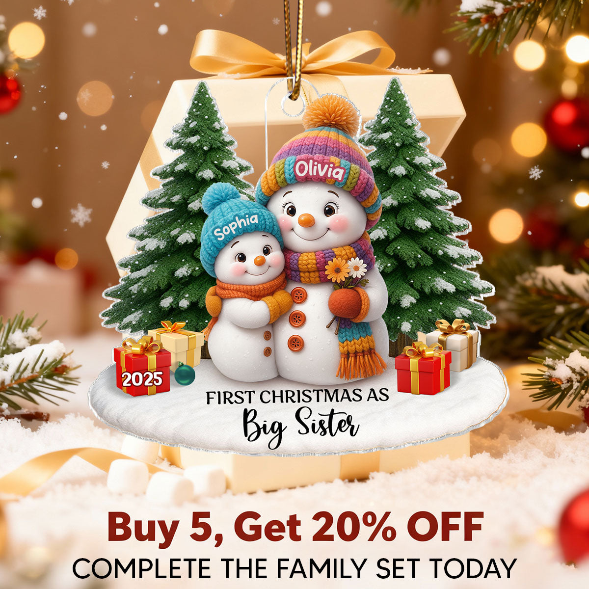 First Christmas As Grandma Mom Big Sister Snowman - Personalized Acrylic Ornament - Christmas Gift for Grandma, Mom, Big Sister