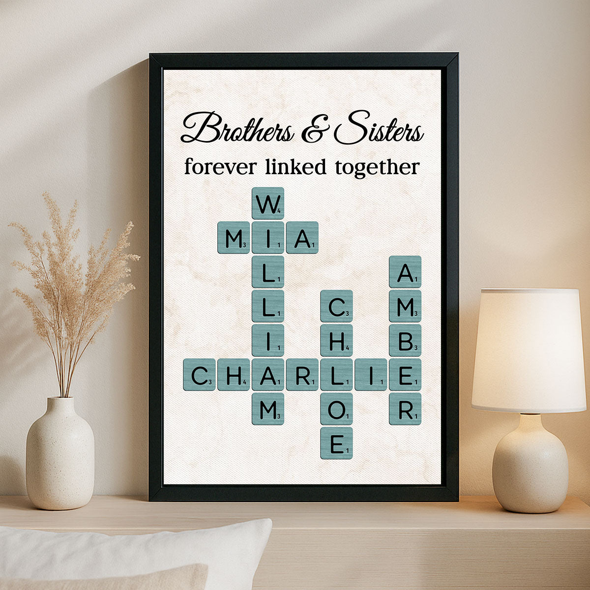 Brothers & Sisters Forever Linked Together Crossword Art - Personalized Poster - Sentimental Gift for Loved Ones