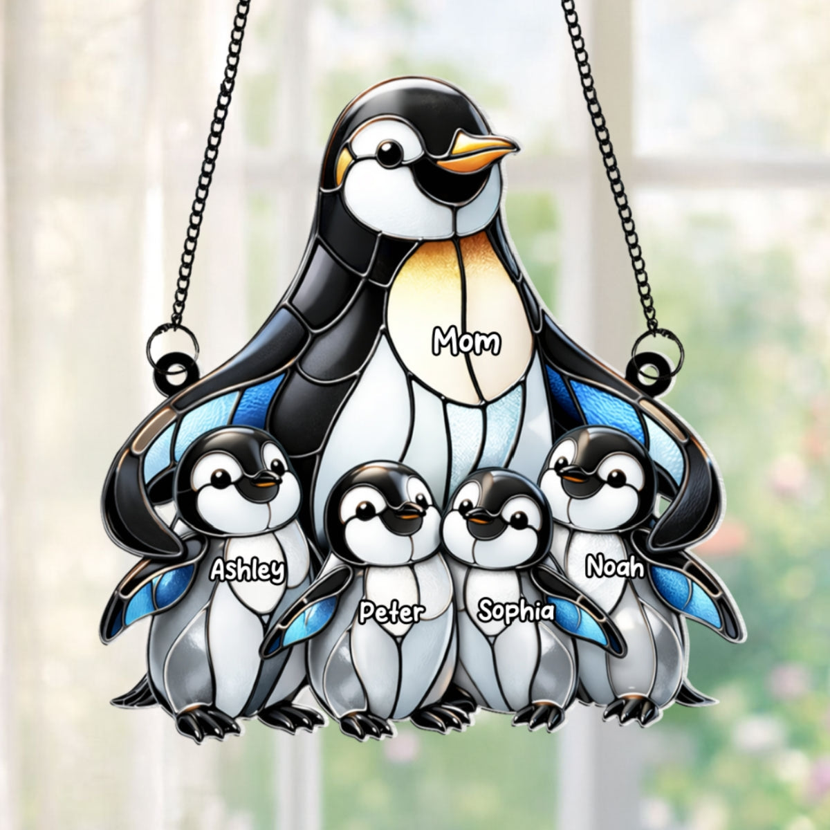 Penguin Mom and Kids - Personalized Acrylic Suncatcher - Mother's Day Gift for Mom, Wife