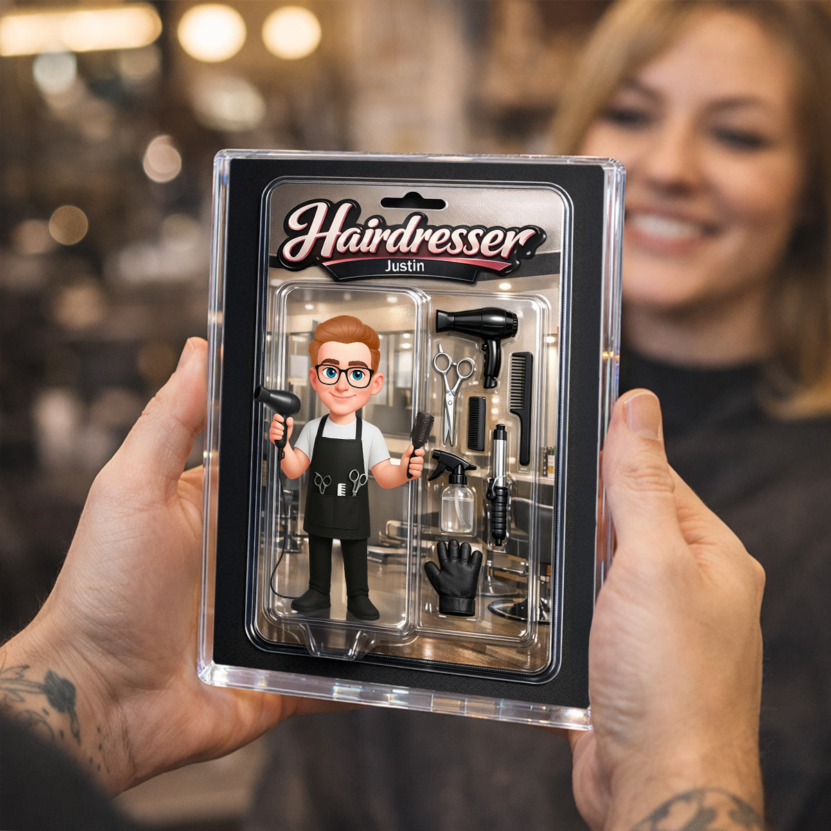 3D Effect Man Hairdresser Action Figure - Personalized Acrylic Block Plaque - Gift For Hairdressers
