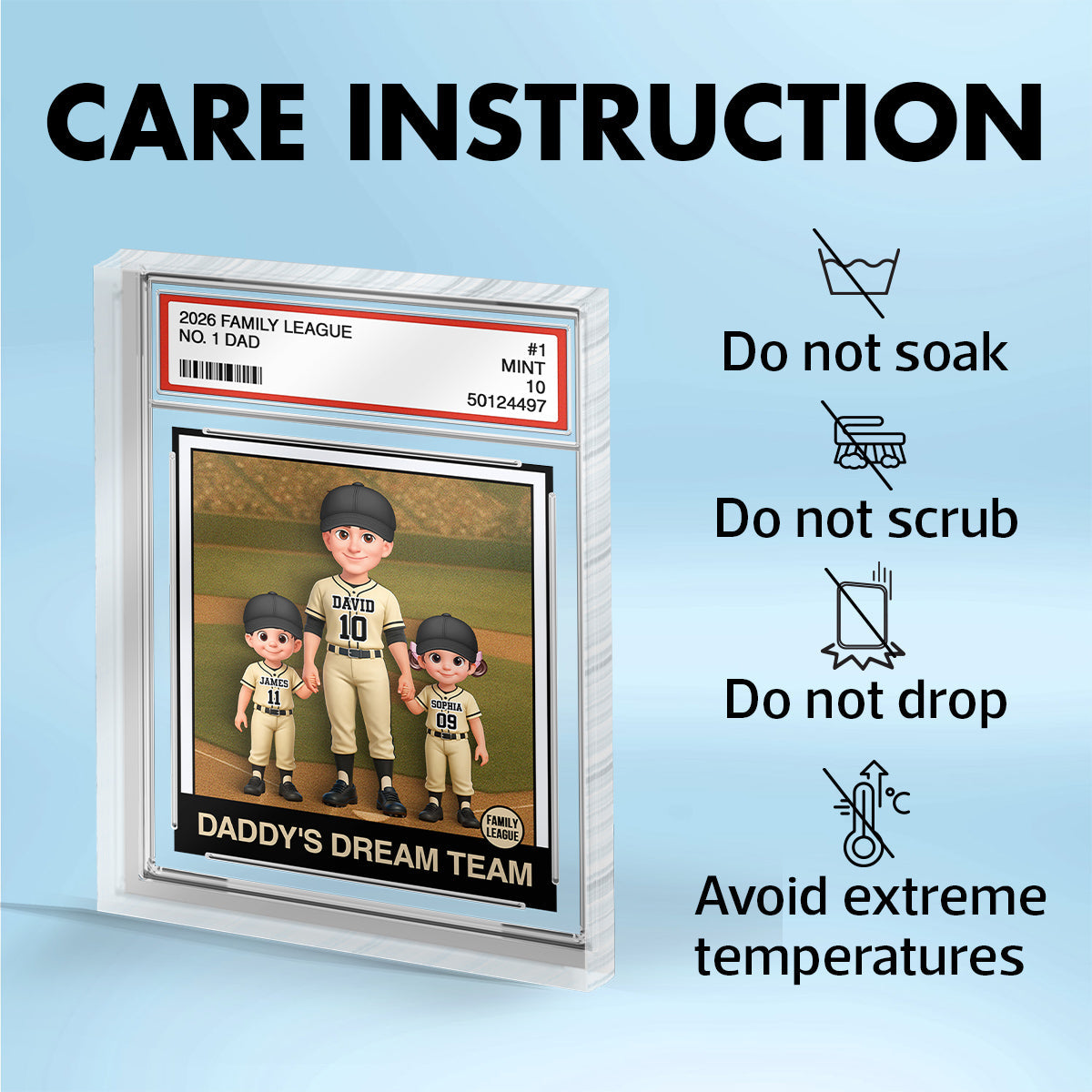 Baseball No. 1 Dad Man & Kids Trading Card Style - Personalized Acrylic Block Plaque -  Gift For Baseball Dad