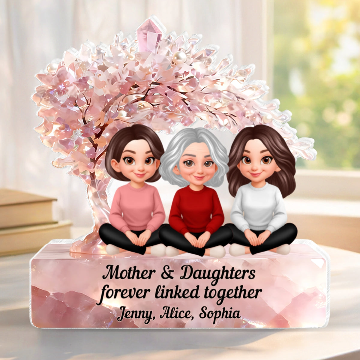 Mother And Daughter Forever Linked Together - Personalized Acrylic Block Plaque - Heartfelt Gift For Mom, Grandma